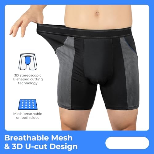 CARER Incontinence Underwear for Men Washable Mens Incontinence Underwear for Bladder Leak Protection 80ML Reusable Leak Proof Underwear for Men Urinary Incontinence Boxer Shorts (2 Black/2 Blue, 2XL)