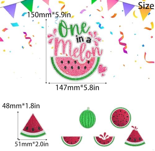 Fruity Watermelon Cake Toppers Set of 7 "One in a Melon" Happy Birthday Melon Decoration, Watermelon Themed Birthday Party for Boys or Girls, Baby Shower Party, or Fruit Party Decorations. SugarGera