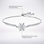 BISAER Snowflake Tennis Bracelets for Women White Gold Plated Cubic Zirconia Bracelet with Adjustable Chain, Anniversary, Birthday, Mother Day, Women' s Day Bracelet