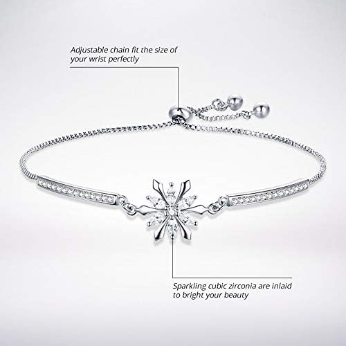 BISAER Snowflake Tennis Bracelets for Women White Gold Plated Cubic Zirconia Bracelet with Adjustable Chain, Anniversary, Birthday, Mother Day, Women' s Day Bracelet