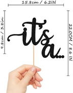 It's a Cake Topper - Glitter Black Boy or Girl Baby Reveal Party Cake Decorations, Perfect for Gender Reveal, Baby Shower or Photo Booth Props (Black)