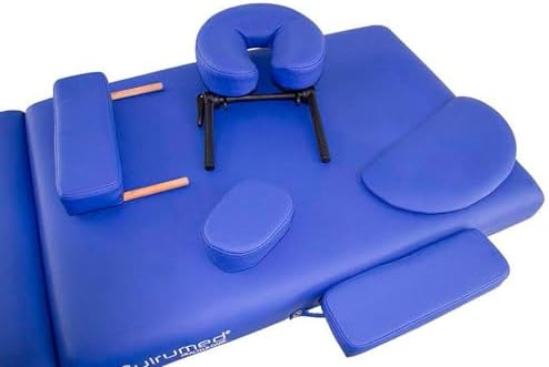 Folding Easy Wooden Massage Table, Blue, 194 x 70 cm, Physiotherapy Massage, Leatherette, Articulated Head, Adjustable Height, 2 Bodies, Up to 150 kg