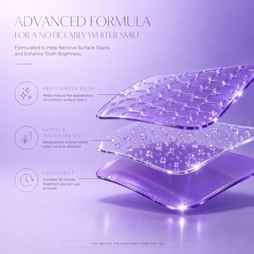 Purple Teeth Whitening Strips, Teeth Whitening Strips Removes Yellow Stains & Bad Breath, Gentle Teeth Whitening in 30 Minutes, Enamel Safe for Sensitive Tooth, Non-Slip Mint, 28 Strips (28 Strips)