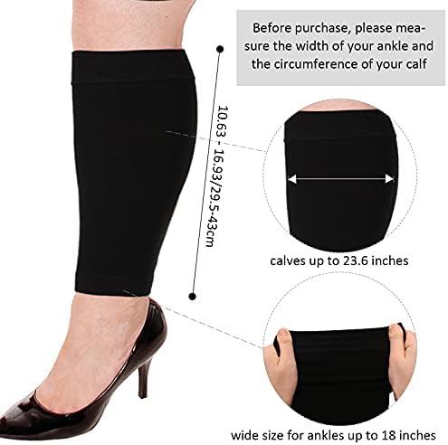 Syhood 3 Pairs 20 Inches Wide Plus Size Calf Compression Socks for Circulation Compression Long Legs Sleeves 20 - 30 mmhg Calf Muscle Sleeve for Women Men