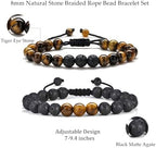 M MOOHAM Beaded Bracelets Set for Men Teen Boys - Beaded Natural Stone 8mm Tiger Eye Matte Agate Lava Rock Bracelets for Men Teen Boys Dad Grandpa Birthday Gifts Jewelry