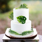 30PCS Artificial Monstera Leaf Cake Toppers Tropical Palm Green Leaves Cake Decors for Summer Safari Animal Boys Girls Birthday Tropical Rainforest Baby Shower Party Table Centerpiece Decorations