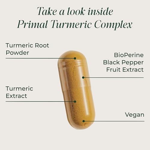 Primal Harvest 1 Pack, Primal Turmeric Complex w/Black Pepper Extract, Joint and Mobility Support Turmeric Supplement for Women & Men, 60 Capsules