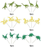 24 Pack Dinosaur Cupcake Toppers Glitter 3 Rex Roar Dinosaur Cupcake Picks Three Years Old Dino Theme Baby Shower Third Birthday Party Cake Decorations Supplies Gold