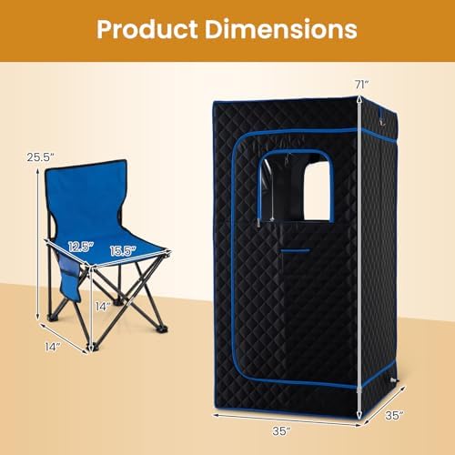COSTWAY Portable Steam Sauna Box, Sauna Tent w/ 1200W 3L Steamer, 15-Level Temperature, Remote Control, 99-Min Timer, Foldable Chair, Personal Home Spa for Full Body Relaxation, 35” x 35” x 71”