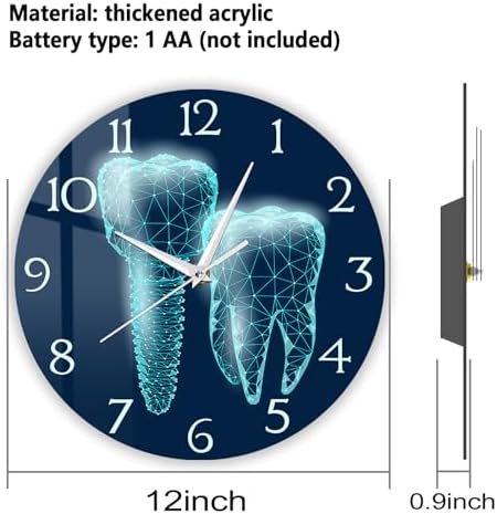 Dental Wall Clock for Office, 12 Inch Teeth Clocks Battery Silent Non Tick Tooth Art Dentist Wall Clock for Dental Office Wall Decor Dental Hygienist Dental Assistant Dentist Gifts
