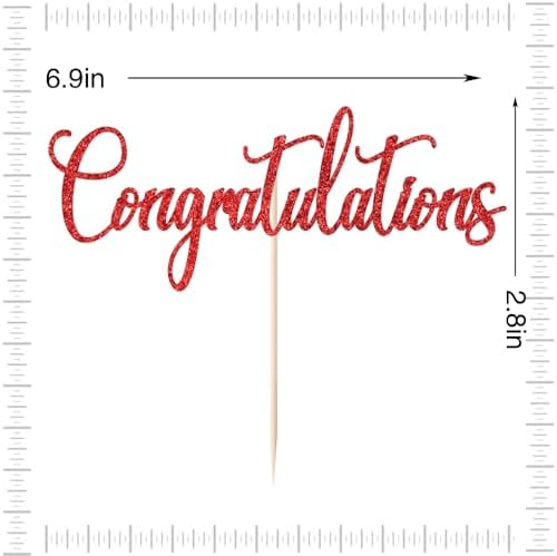Congratulations Cake Topper,Congrats 2026/Class of 2026 Graduation Retirement Birthday Wedding Anniversary Celebration Party Supplies (Red Glitter)