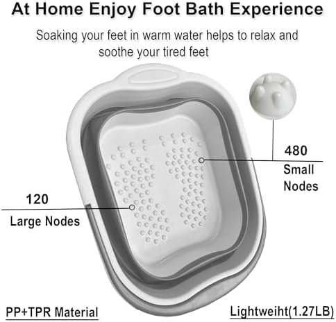 MontNorth Collapsible Foot Soak Tub with Handle,4 Gallons/15L Multifunction Foldable Foot Bath Basin with Massage Acupoint,Plastic Foot Bucket for Soaking Feet,Grey