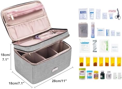 Medicine Storage Bag Pill Bottle Organizer with Portable Small Pouch Travel Medication Bottle Organizer for Emergency Home First Aid Box Kit (Gray)