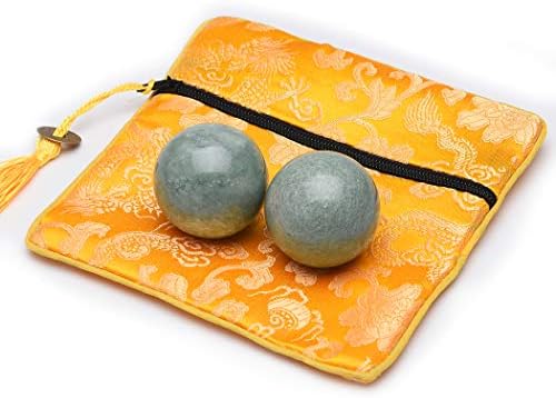Brass Statu BRABUD 1.4'' Blackish Green Marble Chinese Baoding Health Stress Exercise Balls Craft Collection with Bag BSWQ001
