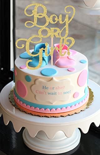 Boy or Girl Cake Topper - Gold Glitter Baby boy or girl Gender Reveal Party Cake decorations Supplies, for Baby Shower/ 1st Birthday Party/Baby Party Photo Booth Props