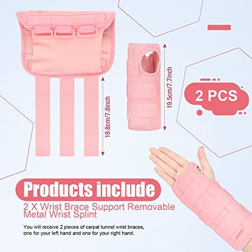 SATINIOR 2 Pieces Carpal Tunnel Wrist Brace Support Removable Metal Wrist Splint for Women Men, Three Adjustable Compression Straps for Tendinitis Sports Injuries Pain Relief