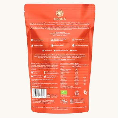 Aduna Organic Baobab Powder | 100% Pure Baobab Fruit for Immune & Digestive Support | Natural Vegan Source of Vitamin C & Prebiotic Fiber | Superfood Powder for Smoothies, Yogurt & More | 275g