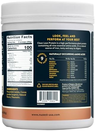 Nuzest - Pea Protein Powder - Clean Lean Protein, Premium Vegan Plant Based Protein Powder, Dairy Free, Gluten Free, GMO Free, Protein Shake, Rich Chocolate, 20 Servings, 1.1 lb