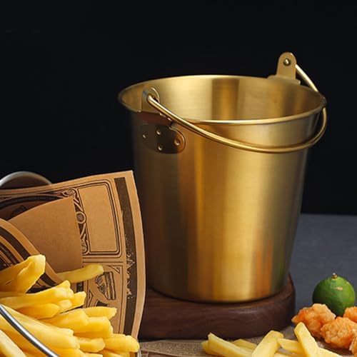 2Pcs Mini Gold Stainless Steel Serving Buckets - 4 Inch Small French Fry Holder & Snack Baskets for Fried Chicken, Candy, Ice Cubes - Elegant Table Decor for Party, Bar & Cocktail (Gold)