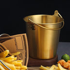 2Pcs Mini Gold Stainless Steel Serving Buckets - 4 Inch Small French Fry Holder & Snack Baskets for Fried Chicken, Candy, Ice Cubes - Elegant Table Decor for Party, Bar & Cocktail (Gold)