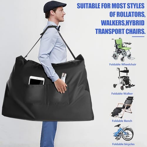 Upgraded Rollator Travel Bag, 840D Extra-Large Wheelchair Travel Bag, Carry Bags with Padded Straps for Folding Rollator Walkers, Transport Chairs, Car and Airplane TSA Traveling (37”L X 29”H X 14”W)