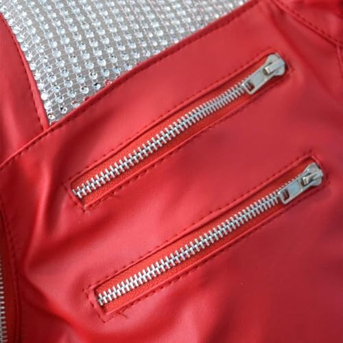 Mens MJJ B3at-It Red Leather Zipper Jacket | Thriller Jacket for Adult Costume for Halloween