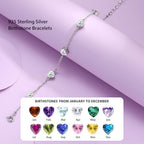 925 Sterling Silver Birthstone Bracelet 12 Color Options Diamond Heart Bracelet Jewelry Gift for Women