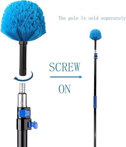 Screw on Cobweb Duster Brush Head | Spider Web Brush for Outdoor and Indoor Web Cleaning, Twist-On Corner Duster Fits Standard US 3/4 Inch Acme Threaded Poles (Pole Not Included) (Blue)