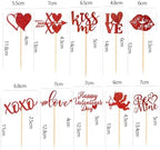 60 Pcs Happy ValentineCupcake Toppers,Glitter Cupid Love Heart Lip Kiss Me Be Mine XOXO Cupcake Picks for Valentine Theme Wedding Party Cake Decorations Supplies,Red
