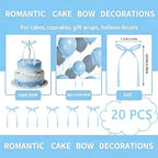 20 PCS Light Blue Bow Cake Toppers, Blue Ribbon Bows for Cake, Bow Decorations for Birthday, Baby Shower, Wedding, Bachelorette, Graduation, Dessert Table, Engagement, Mothers Day Decorations
