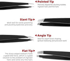 Tweezers Set - 4Pcs Stainless Steel Eyebrow Tweezers, Great Precision for Facial Hair, Splinter and Ingrown Hair Removal Gifts for Women, Christmas Stocking Stuffers Gifts for Adults Men Women