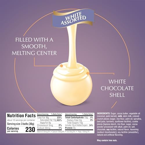 Lindt LINDOR White Chocolate Assorted Chocolate Candy Truffles with Smooth, Melting Truffle Center, 15.2 oz. Bag