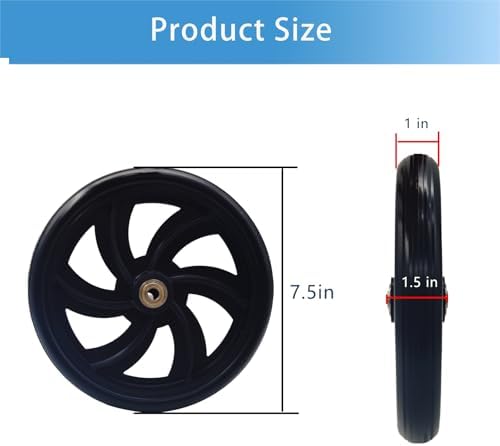 Rollator Walker Pair Of 7.5-Inch Replacement Wheels, All Pedestrian Ground Wheels, Wear-Resistant Pu Tires, Rollator Walker Replacement Parts. (1ea Black)
