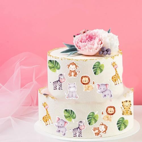 40Pcs Edible Jungle Safari Animal Cupcake Toppers Edible Lion Giraffe Elephant Monkey Cupcake Picks Drink Topper for Baby Shower Kids Safari Animal Birthday Cupcake Decorations Wildlife Party Supplies