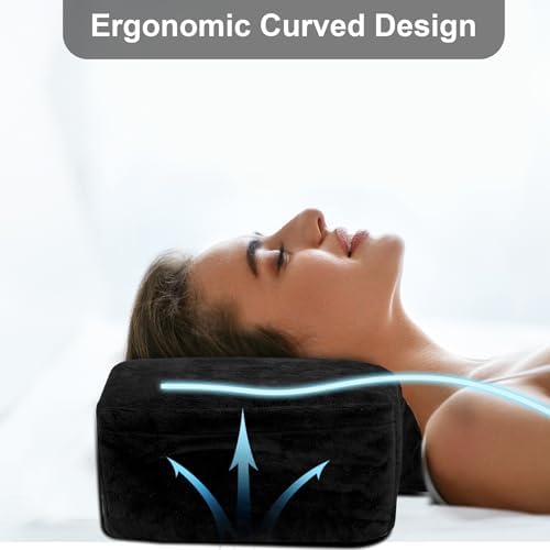 IMENE Lash Pillow for Lash Extensions- Memory Foam Lash Pillows with Neck and Back Support, Ergonomic Lash Bed Pillow with Velvet Pillowcase and Lash Organizer Pockets（Black）