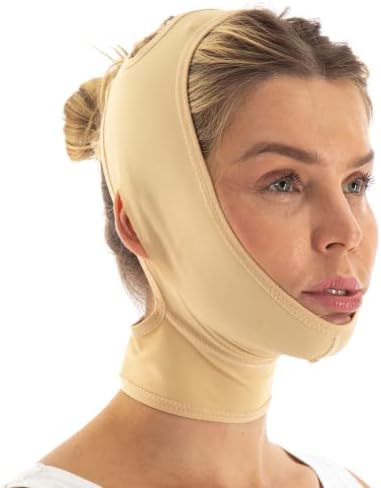 Post Surgery Neck and Chin Compression Garment Wrap Bandage, Face Slimmer, Jowl Tightening, Neck Coverage, Chin Lifting Strap (Medium (Pack of 1))