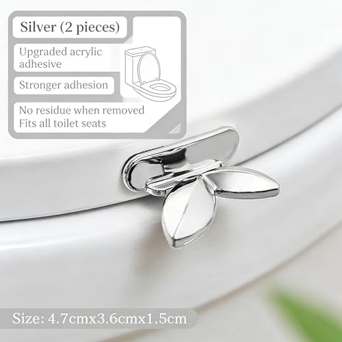 2 Pcs Toilet Seat Lifter Handle Sanitary Commode Lid Lifter Self Adhesive Seat Cover Lifting Tab Bathroom Accessories Avoid Touching Silver (Pack of 2)