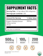 BulkSupplements.com Organic Rosehip Extract Powder - Rose HIPS Supplement, Rosehip Powder - Herbal Supplement, Antioxidants Source - Gluten Free, 500mg per Serving, 100g (3.5 oz) (Pack of 1)