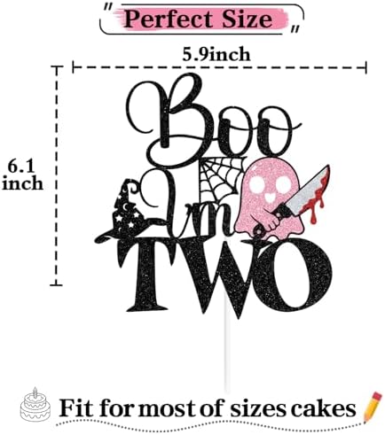 Pink Glitter Boo I'm Two Cake Topper, Two Spooky/Happy 2nd Birthday, Halloween Boo Spooky Themed 2nd Birthday Party Decorations Supplies