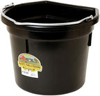 Little Giant® Flat Back Plastic Animal Feed Bucket | Animal Feed Bucket with Metal Handle | Horse Feeder & Waterer Pail | 22 Quarts | Black