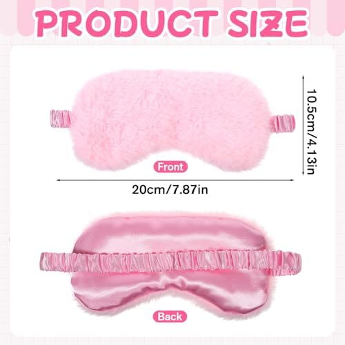 2 Pcs Plush Eye Mask, Soft Sleeping Blindfold Eye Cover Comfortable Satin Back New Faux Fur Nap Eyes Cover Cute Fluffy Furry Sleeping Blindfold for Men Women Plane, Game, Travel Nap (Pink)