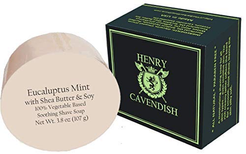 Henry Cavendish Eucalyptus Mint Shaving Soap with Shea Butter & Coconut Oil. Long Lasting 4 oz Puck Refill. Himalaya Fragrance. All Natural. Rich Lather, Smooth Shave. For Ladies and Gentlemen.