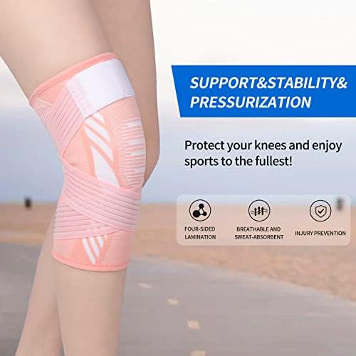 Knee Brace for Women & Men Knee Support Sleeve 1 Pack Knee Compression Sleeve with Strap for Knee Joint Pain Relief, Arthritis, Meniscus Tear, ACL, Workout, Sports, Running (Pink, Large)