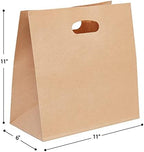 PAICUIKE 50 Pcs 11x6x11 Die Cut Tote Brown Paper Bags with Handle Bulk, Kraft Paper Grocery/Takeout Bags for Restaurant, Bakery, Retail