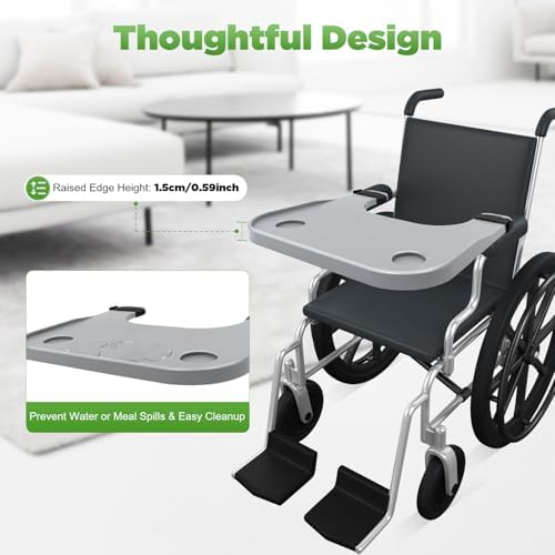 Detachable Wheelchair Tray Table with Cup Holder – Adjustable 15-23 Inch Portable Meal Desk for Eating, Reading & Daily Activities, 44 lbs Capacity (Ergonomic Non-Slip Design)
