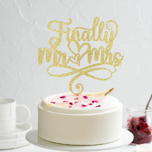 Finally Mr&Mrs Wedding Cake Topper-Fun Mr and Mrs Cake Decorations,Elegant Cake Topper For Wedding Anniversary, Romantic Wedding Party Decorative Cake Toppers