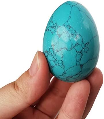Green Howlite Turquoise Egg-Shape Meditation Chakra and Home Decor Balancing Gemstone and Crystals Figurines Kit,1.96"x 1.37"Reiki Healers and Yoga Practioner,with Wooden Stand