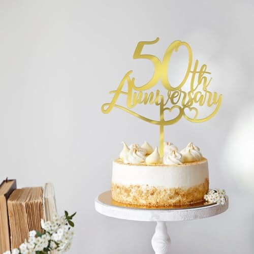 50th Anniversary Cake Topper Gold Glitter,50th Birthday Cake Decoration，50th Anniversary Party Decorations，50th Anniversary Wedding Party Cake Decoration Supplies (Acrylic gold)
