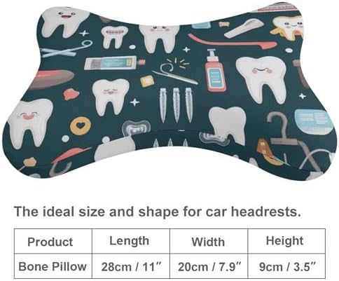 Supdreamc 2Pcs Teeth Dental Dentist Art Car Seat Neck Pillow Ergonomic Design, Comfortable Soft Memory Foam Car Seat Neck Rest Cushion Pillow for Driving Travel Car