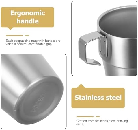 NUOBESTY Stackable Double Wall Stainless Steel Coffee Mugs and Tea Cups Set 300ml Insulated Drinking Cups with Handle with Rack Spill-resistant Hot and Cold Beverage
